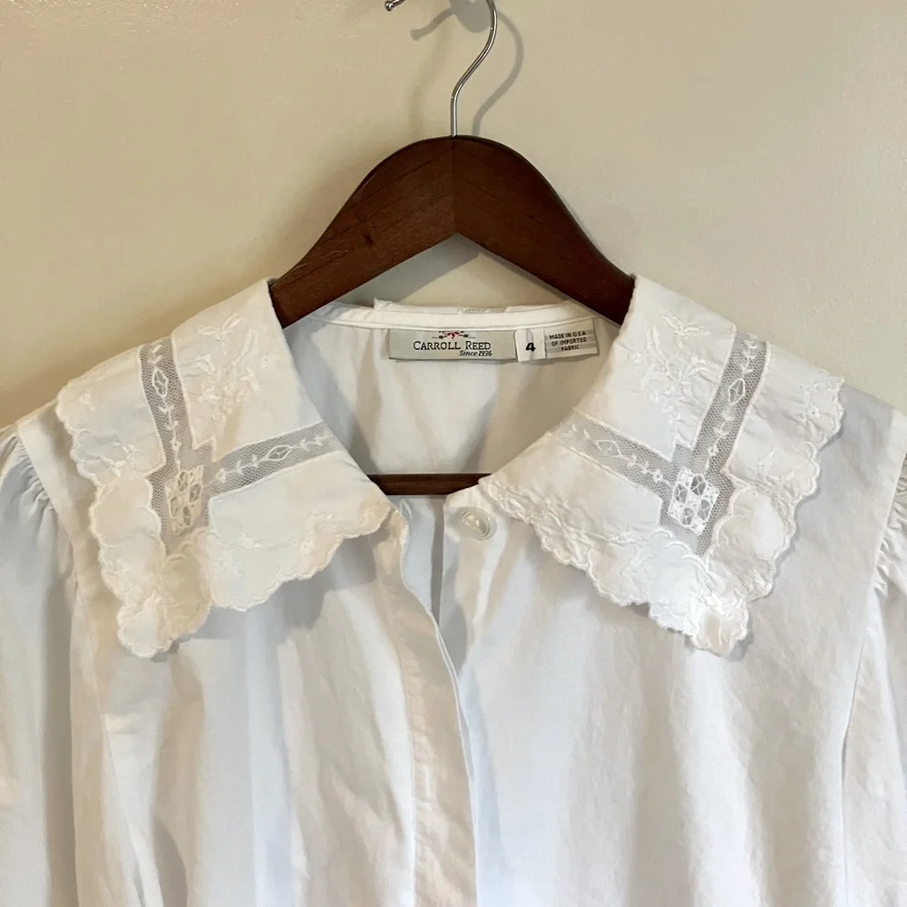 Vintage Cotton Lace White Button Down Shirt - Picture 3 of 7